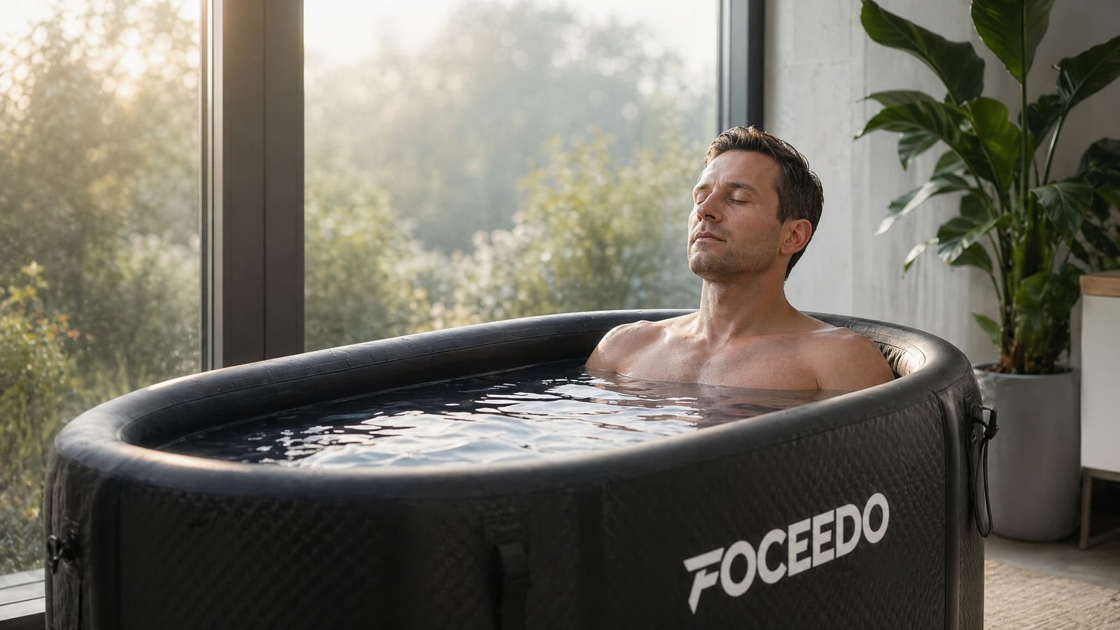 Athlete experiencing ice bath with water chiller by FOCEEDO