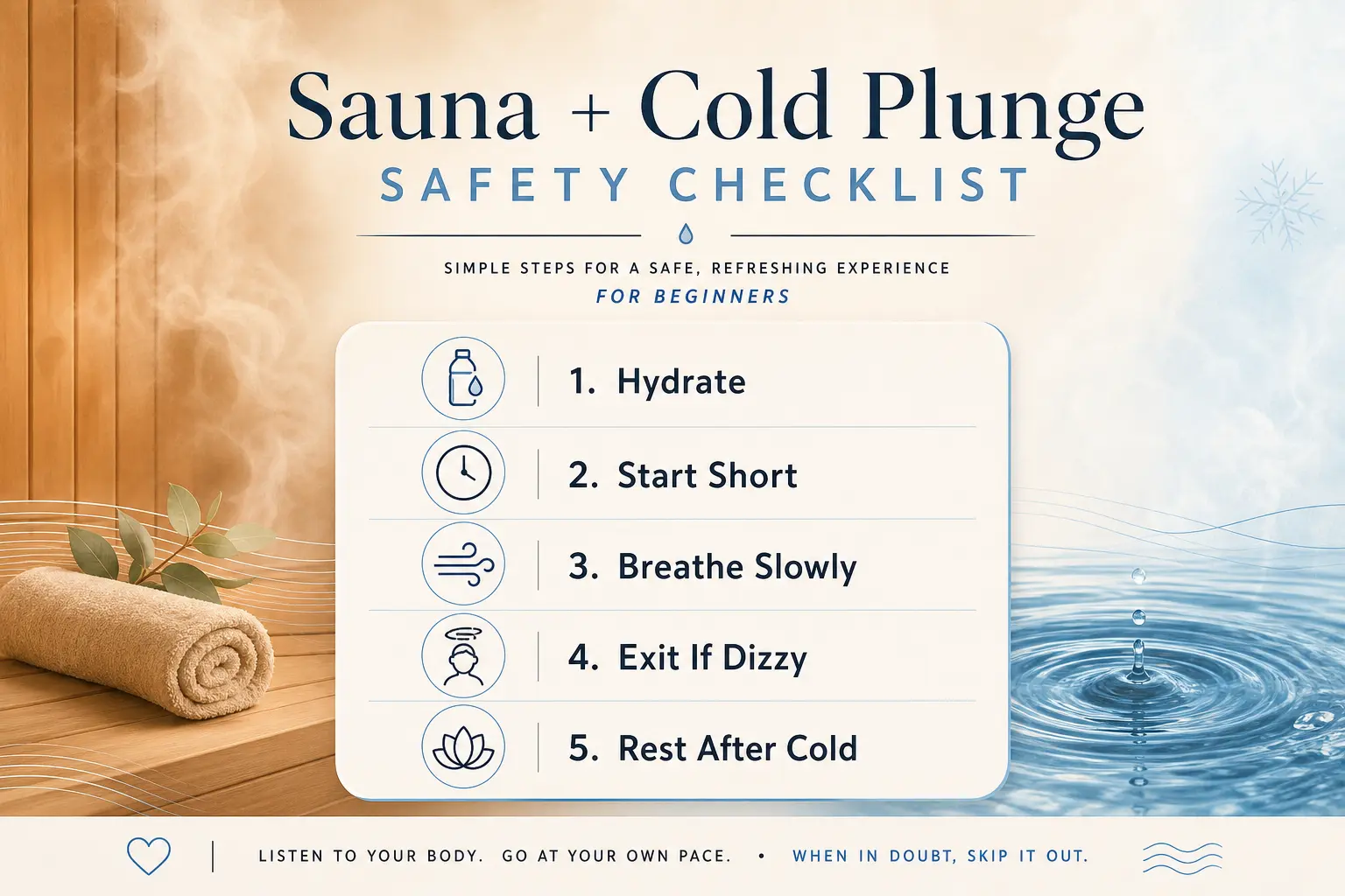 Sauna and cold plunge safety checklist for beginners.