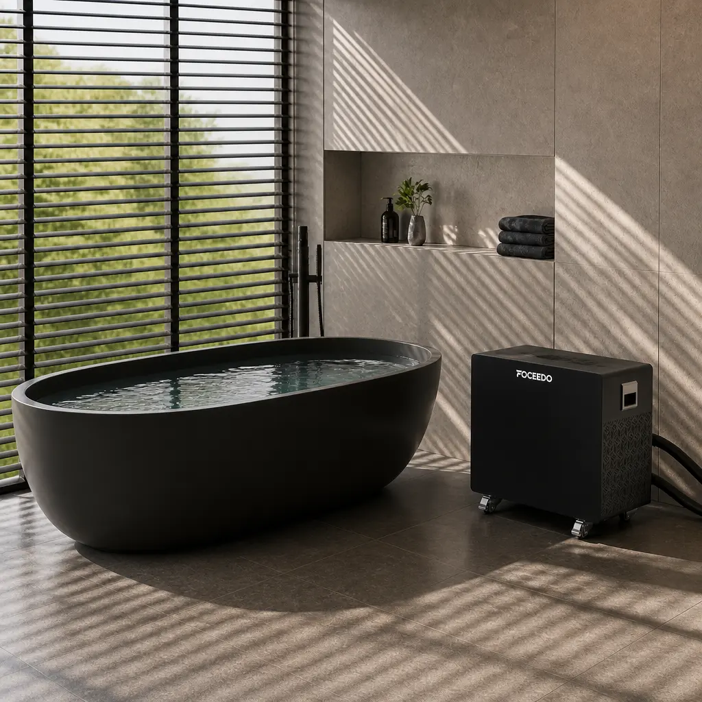 Foceedo ice bath chiller setup integrated into a luxury hotel and resort setting.