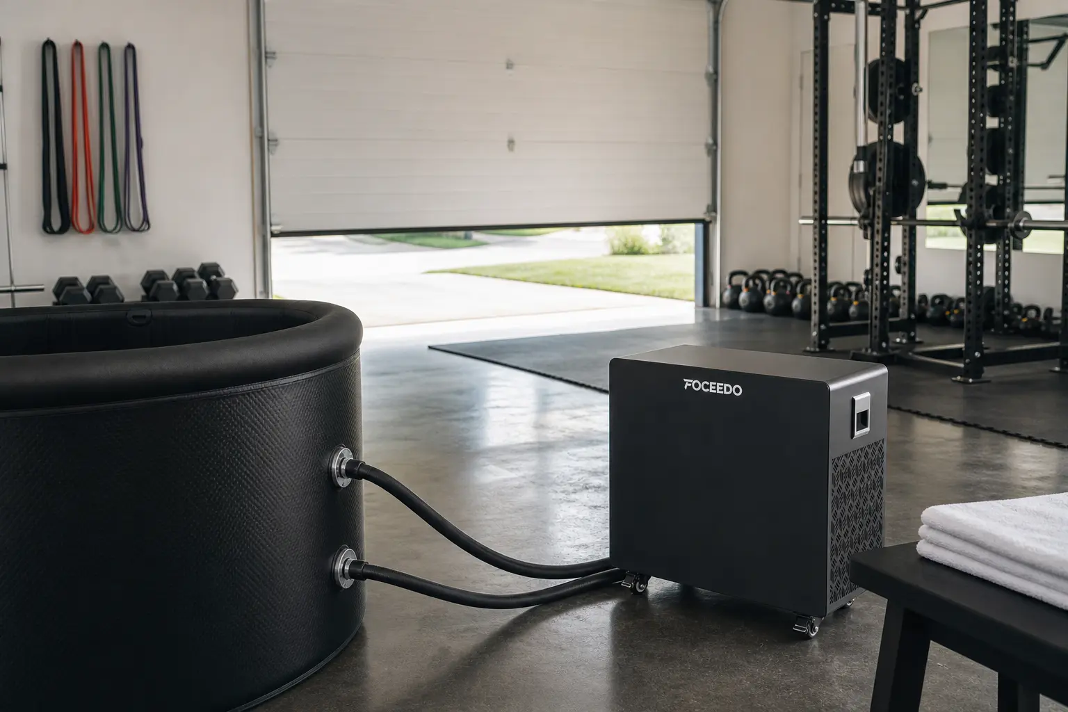 Foceedo ice bath chiller creating a tranquil and professional spa and wellness experience.